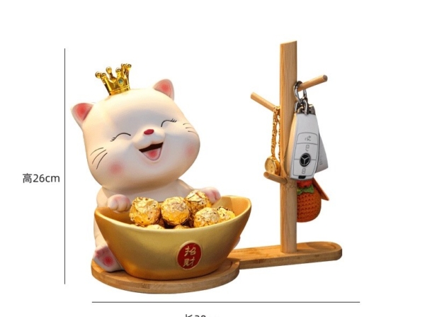 招財貓玄關擺件｜入戶鑰匙收納裝飾｜可愛招財迎賓居家佈置禮品