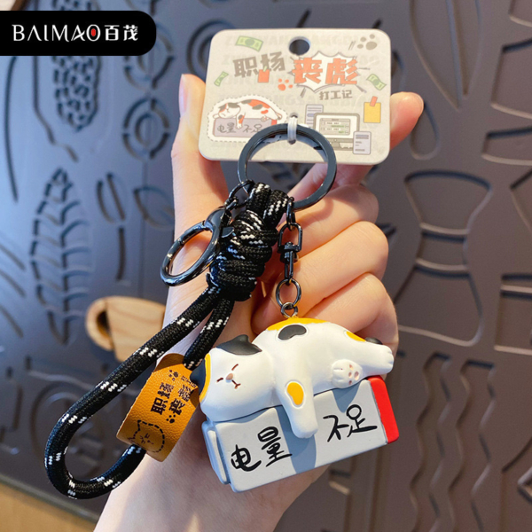 打工人系列懶貓鑰匙圈掛件｜原創惡搞風格公仔吊飾｜搞笑療癒小物