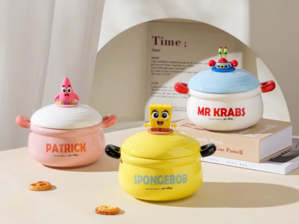 大容量陶瓷含蓋泡麵碗 海綿寶寶| 蟹老闆| 派大星